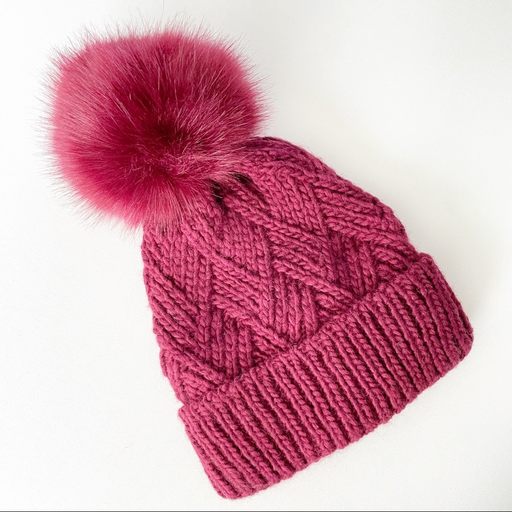 SOLD - Free People NWT Pinnacle Pom Beanie Maroon Knit - Picture 2 of 7